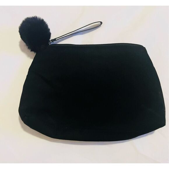 Black Lancome makeup bag with pom pom handle - Picture 2 of 3